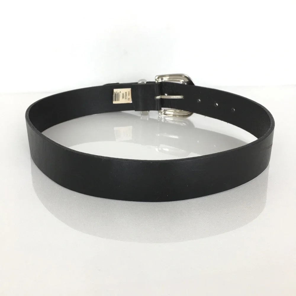 Smooth Black Italian Leather Belt Silver Buckle Women’s Size Small